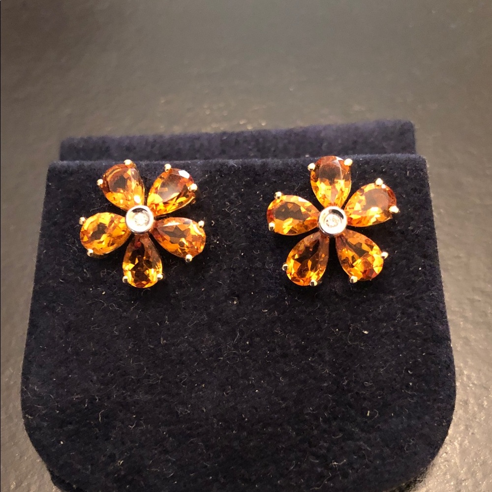 Amber Floral Crystal Stud Earrings - Unbranded